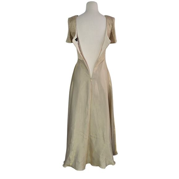 VTG Gold Evening Gown Sz 4 Formal Dress Short Sleeve 90s USA Old Hollywood Glam - Picture 7 of 15